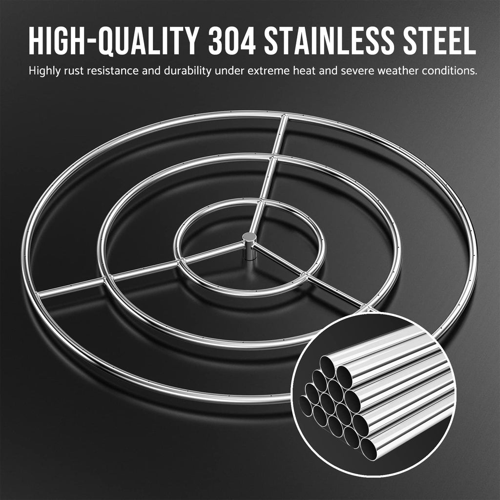 36-Inch Round Fire Pit Burner Ring, 304 Stainless Steel