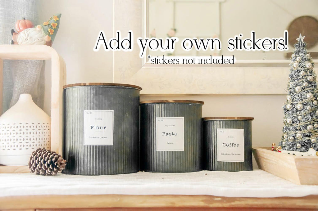 Farmhouse Kitchen Canisters for Countertop - Approx. 5, 4 & 2 Quart/Tin Canisters Sets for the Kitchen/Rustic Home