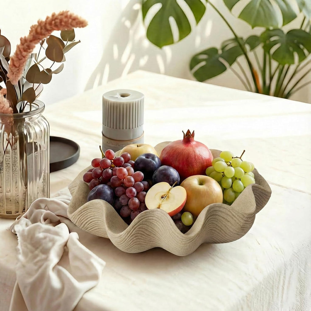 Scalloped Decorative Bowl Home Decor - 12.6" Modern Handicraft Large Shell Ruffle Decorative Fruit Bowl Counter, Chic