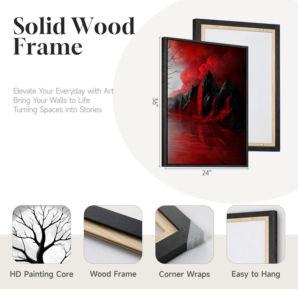 Large Framed Red and Black White Tree Wall Art, 24x36 Inch