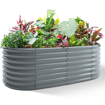 24" Tall 4×2ft Galvanized Raised Garden Bed Kit, Galvanized Planter Garden Boxes Outdoor, Oval Large Metal Raised