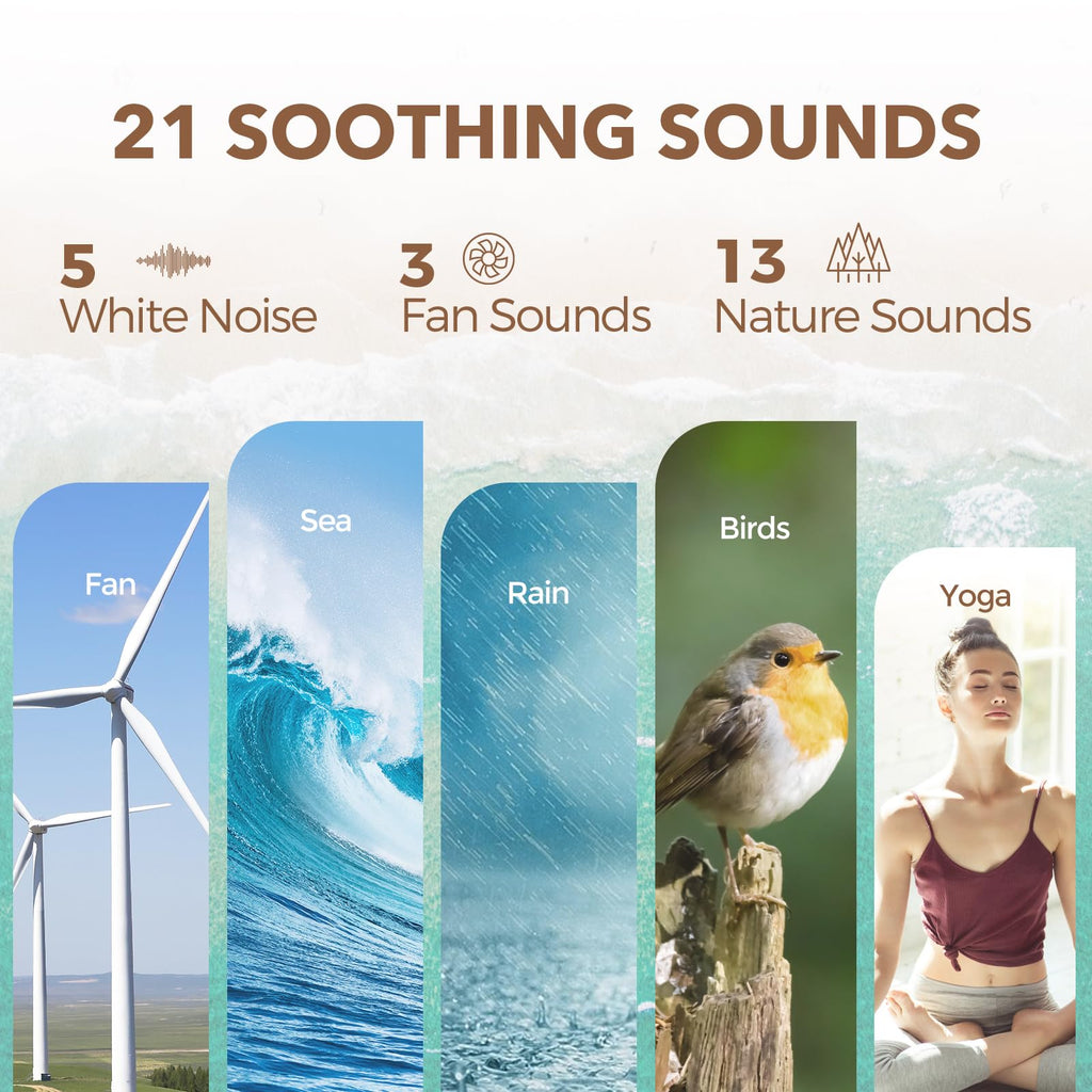 White Noise Sound Machine Alarm Clock with Bluetooth Speaker, 21 Relaxing Sounds, 7 Night Lights,0-100% Dimmer/Sleep