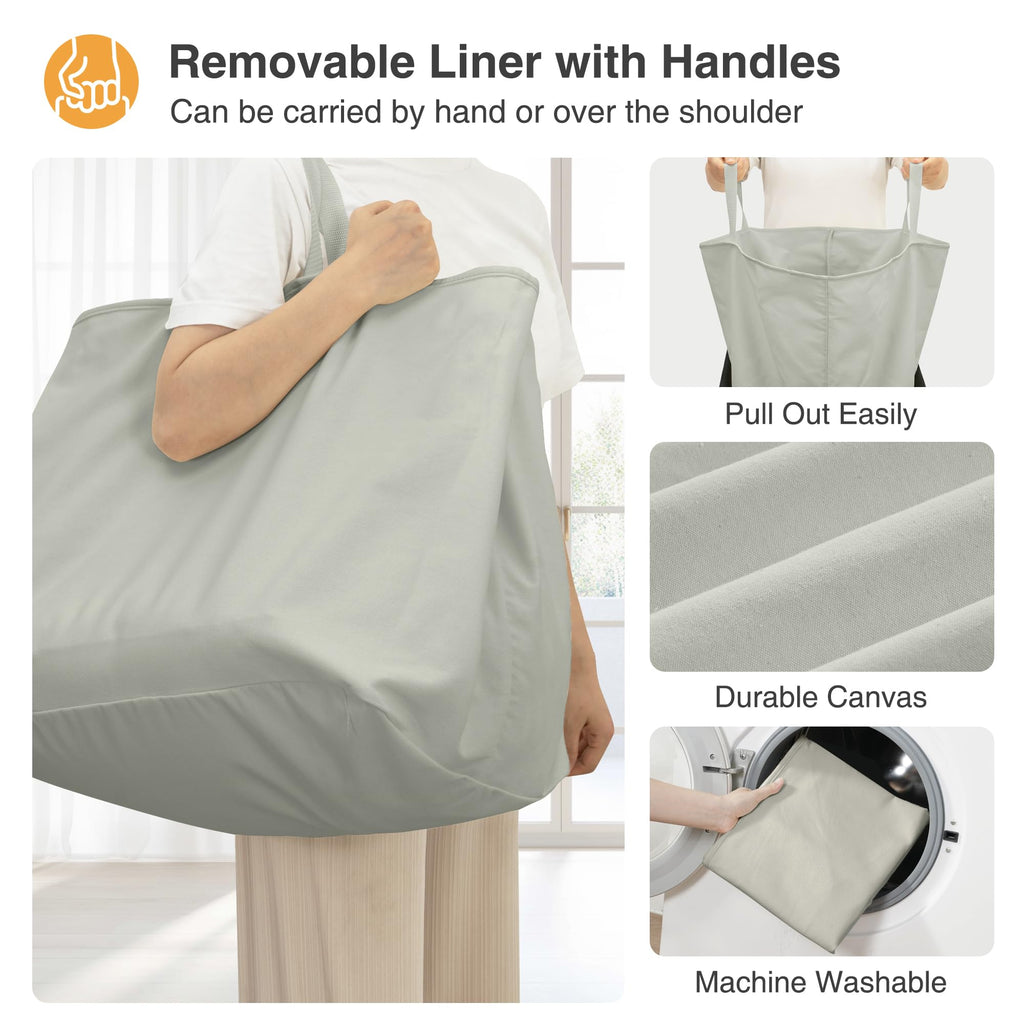 Rolling Laundry Hamper with Lockable Wheels, 29-Gallon (110L) Laundry Cart with Removable Canvas Bag, 2-Tier Clothes