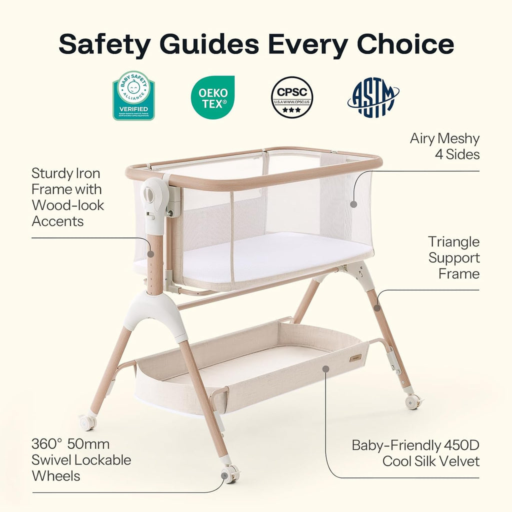 Cuddly Baby Bassinet - BSA & JPMA Certified, Ultra-Breathable and Completely Washable Mattress