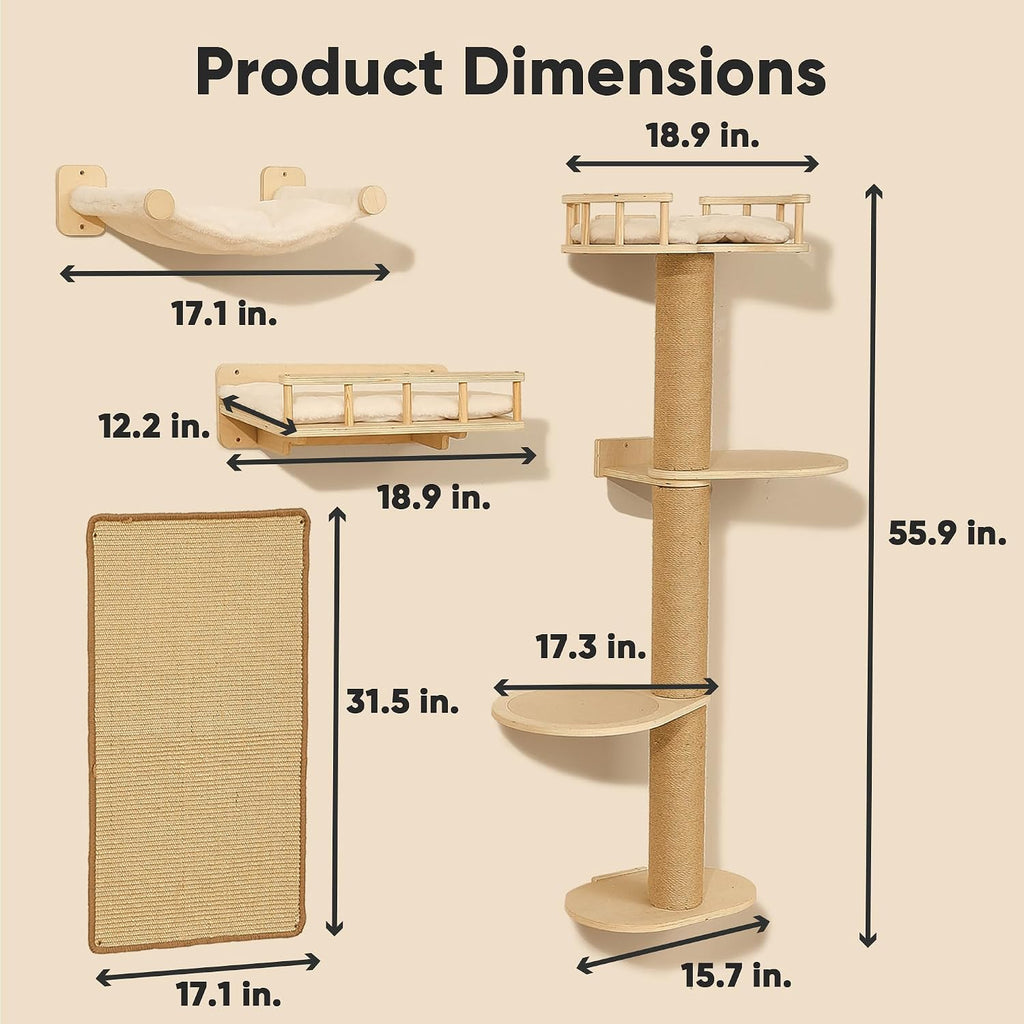 Cat Wall Shelves, 4 in 1 Set, Beige