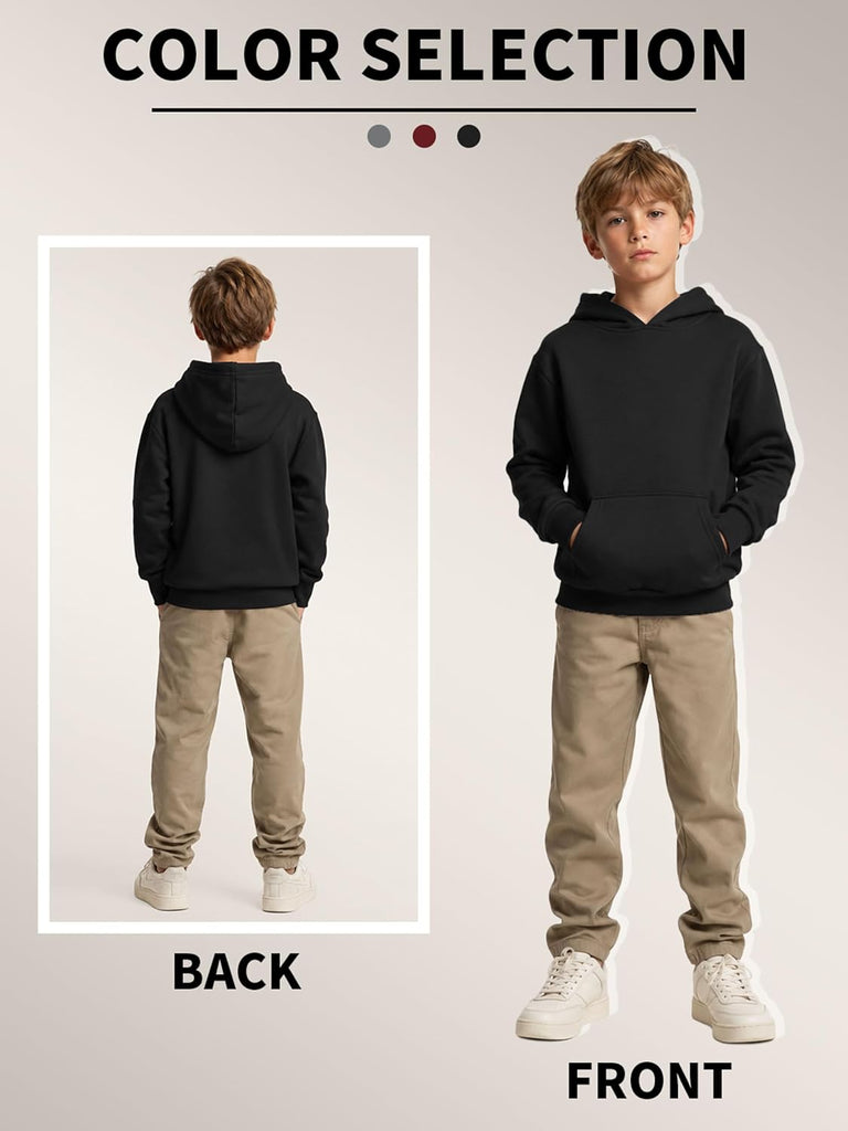 3 Pack Boys Fleece Hoodies Basic Pullover Sweatshirts for Teens