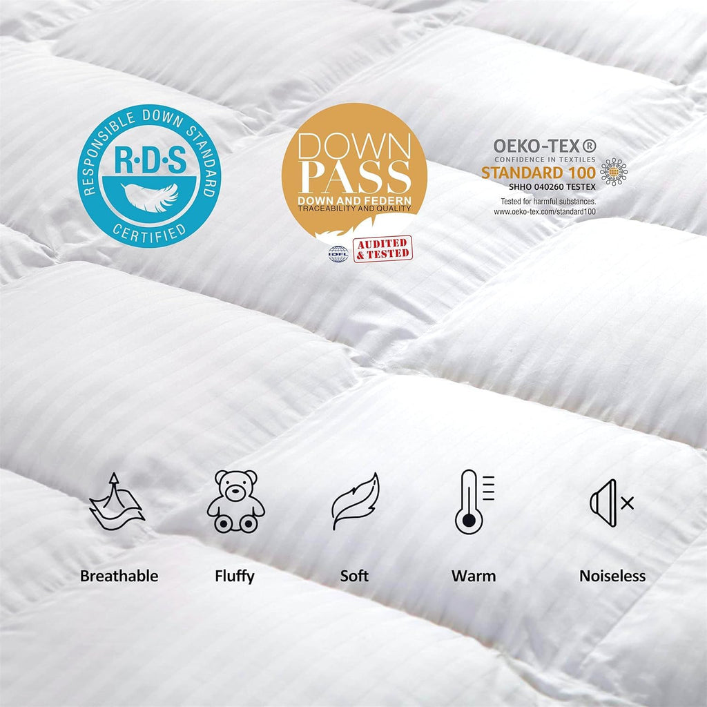 Luxurious All-Season Goose Down Comforter Duvet Insert, Exquisite Oversize Olympic Queen White Stripe Design, 98" X