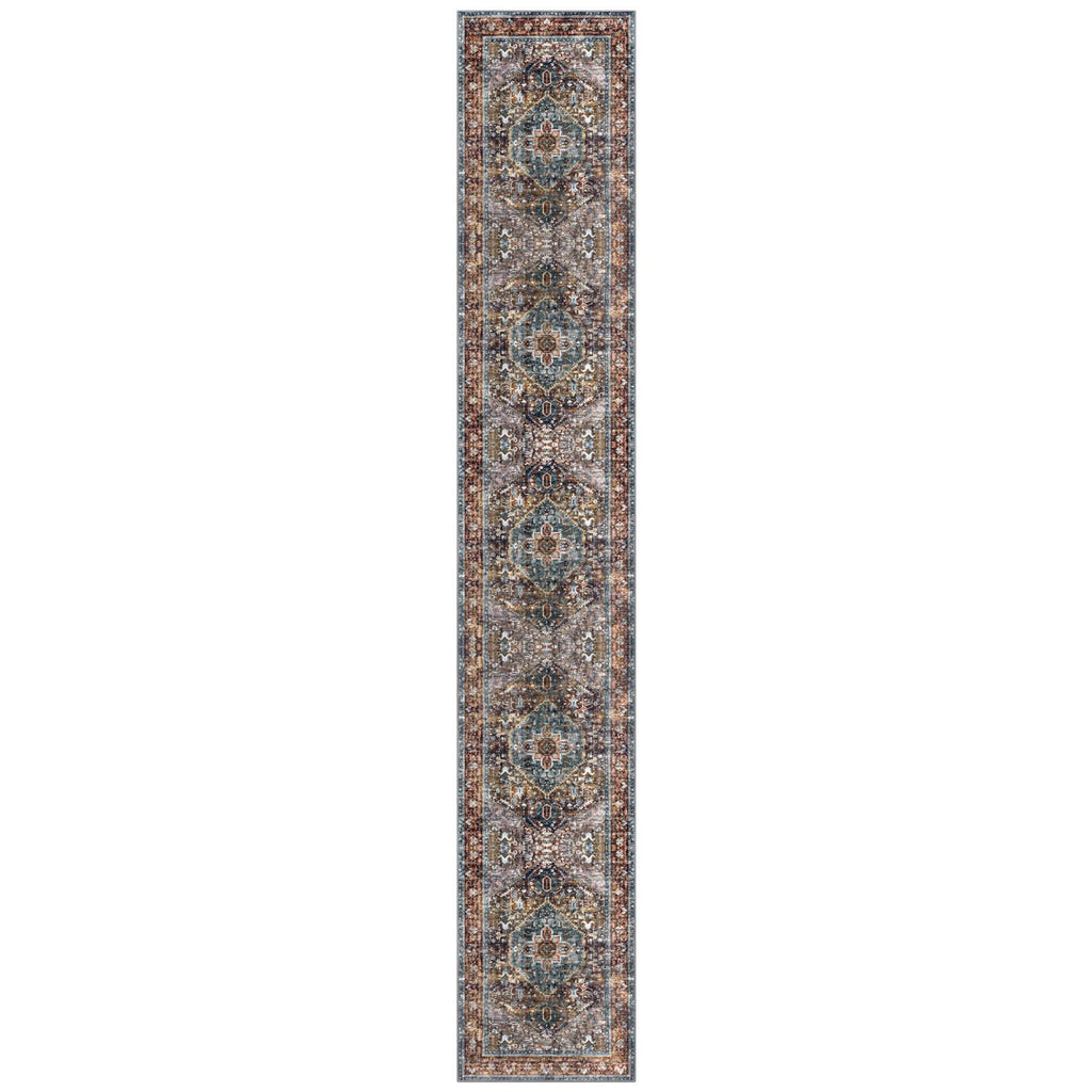 Area Rug 3x14 Ft Washable Boho Runner Rug Hallway Indoor Printed Faux Wool Carpet Bedroom Hall, Brick Red/Orange/Green
