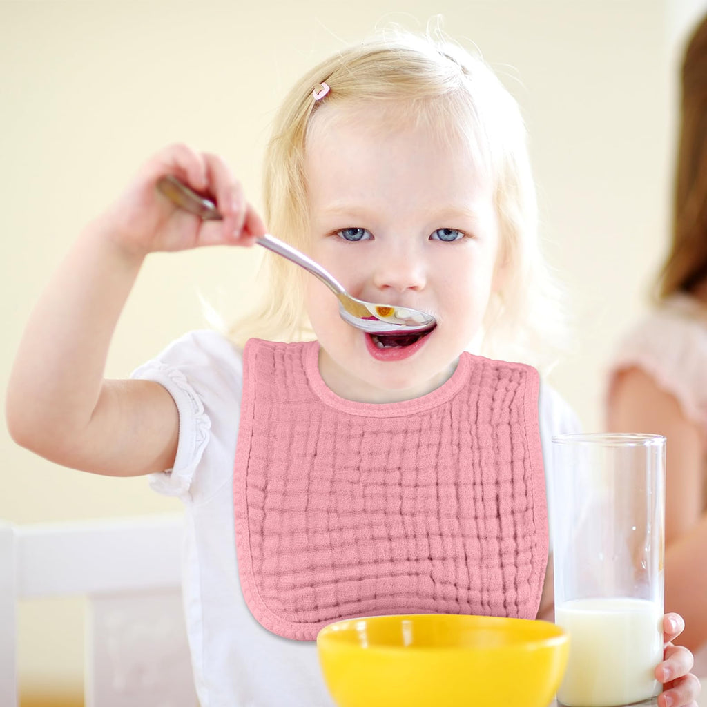 8 Pack Muslin Burp Cloths and Baby Bibs for Boy Girls, Pink Series