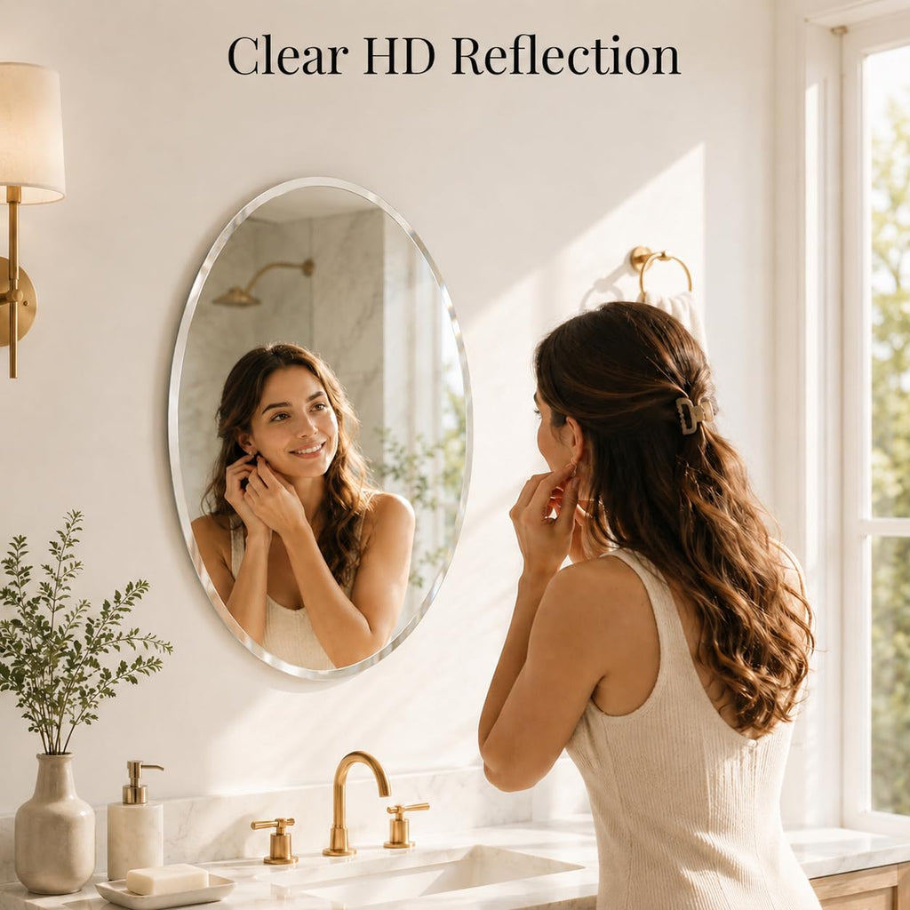 20x28 Inch Oval Frameless Beveled Wall Mirror Vanity