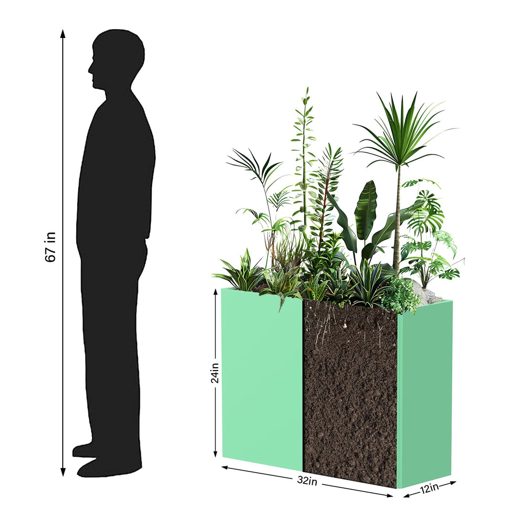 Metal Planter Box with Removable Insert Shelf 32x12x24Inch, Green