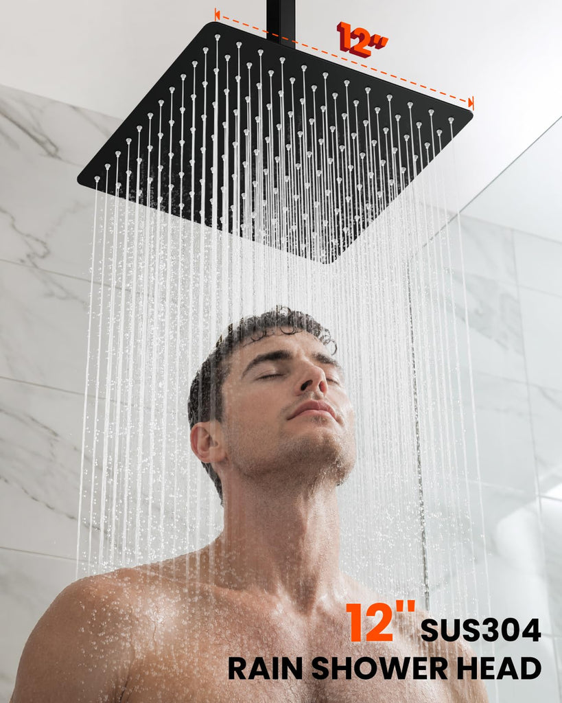 Ceiling Shower System with Handheld Matte Black,12 inch Head