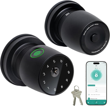 4-in-1 Smart Fingerprint Door Knob with App and Keypad, Matte Black