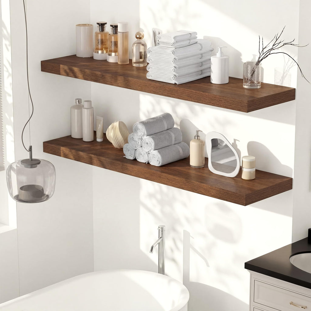 24 x 12 Deep Floating Shelves Wall Mounted Set of 1 Walnut