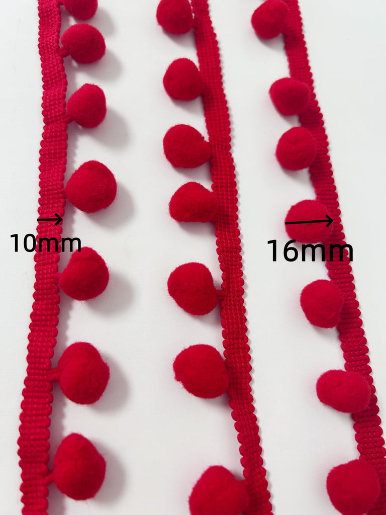 M Wide Red Pom Pom Ball Fringe Trim Sewing Fringe Fabric Trim Ribbon for DIY Crafts Sewing - 10 Yards 16m