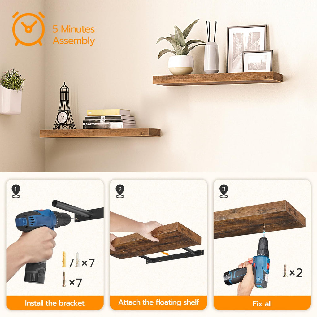 Floating Shelves for Wall, Wall Mounted Shelf Set of 2, 23.6" Hanging Shelf with Invisible Brackets, for Wall Decor