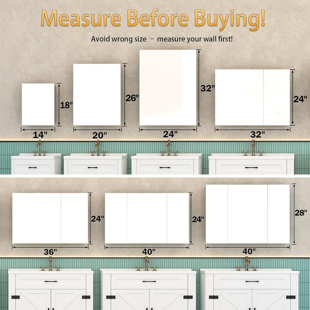 36x24 Medicine Cabinet Mirror with Storage, Pre-Assembled Medicine Cabinets , Recessed or Surface Mount Large Silver