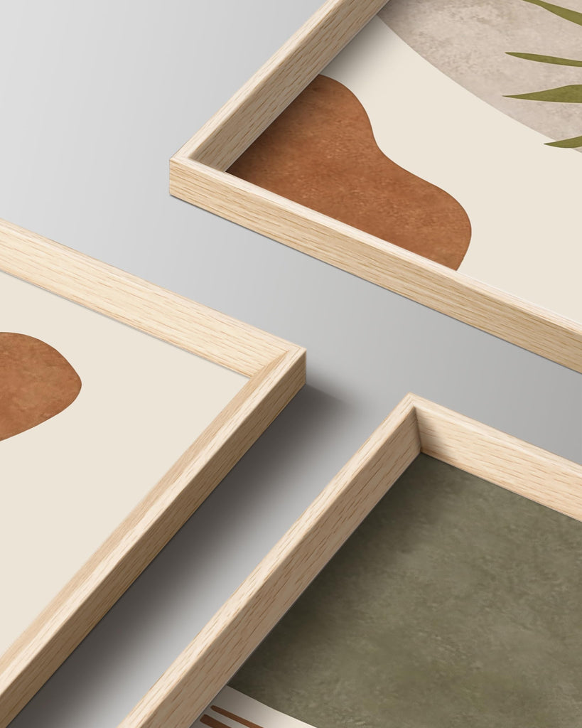 Abstract Botanical Geometric Framed Wall Art Set of 3 12x16IN