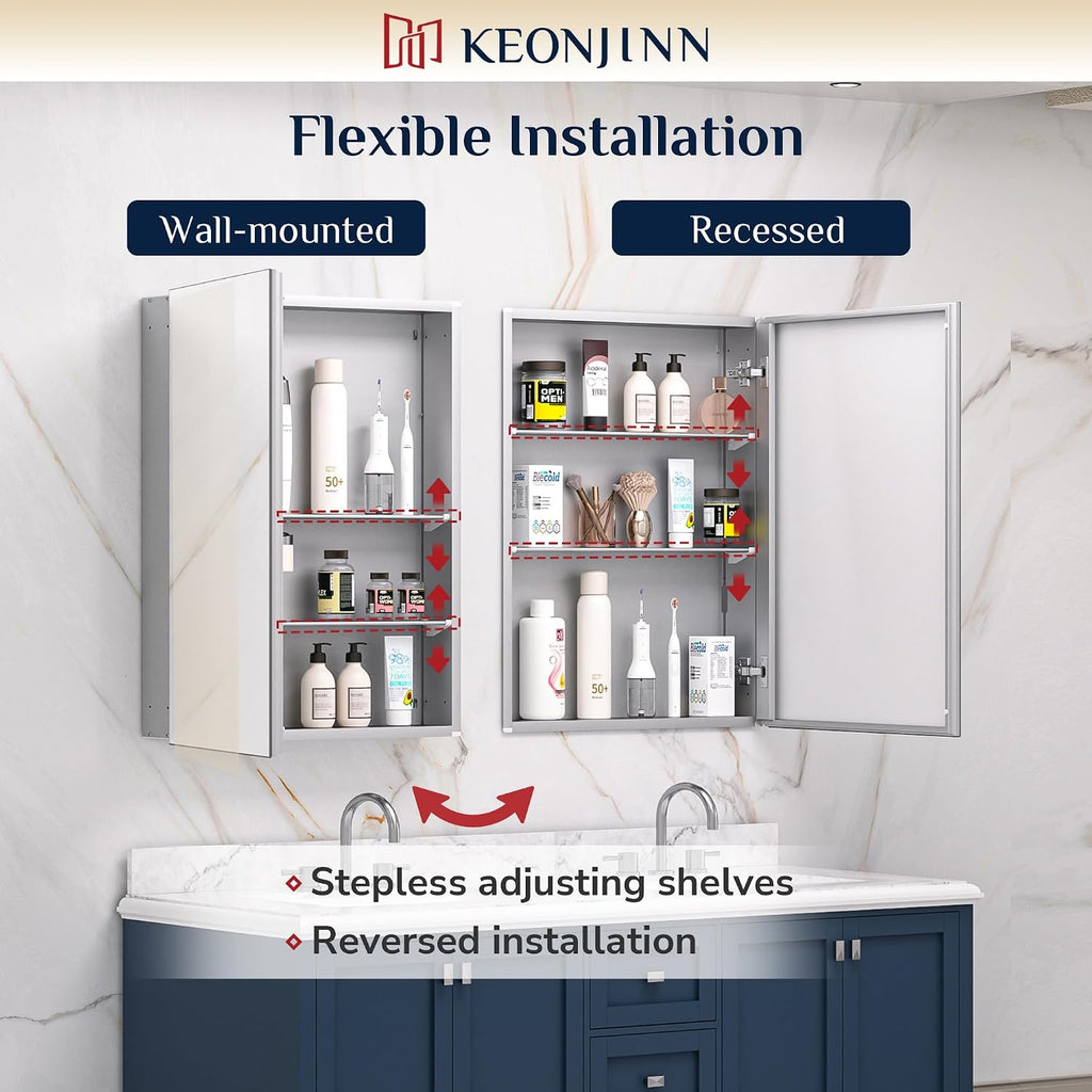 30 x 26 Inch Bathroom Medicine Cabinet with Mirror, Ample Storage | Assembly Needed, Freely Adjustable Shelves