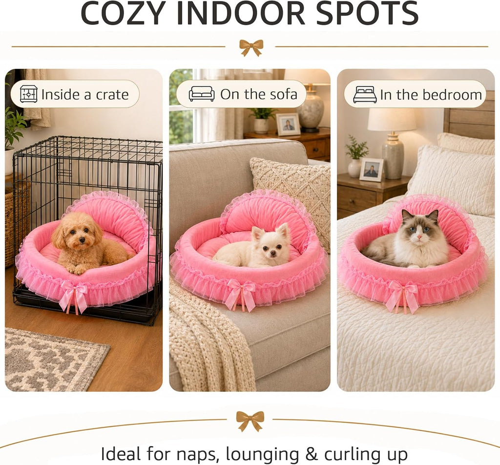 Pink Dog Bed Washable Princess Cat Couch Soft Plush Pet Sofa Nest Mat Snuggle Kitten Puppy Cave Beds Cute Cozy Kitten