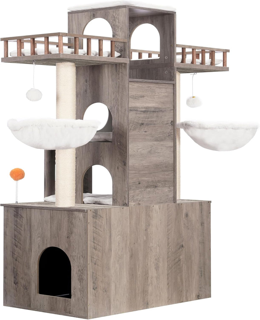 Cat Tree with Litter Box Enclosure for Indoor Big Cat