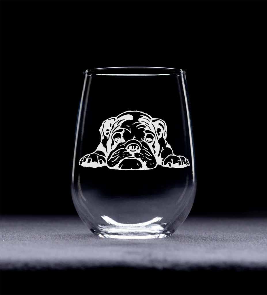 English Bulldog Stemless Wine Glass - Dog Lover Gift for Women and Men
