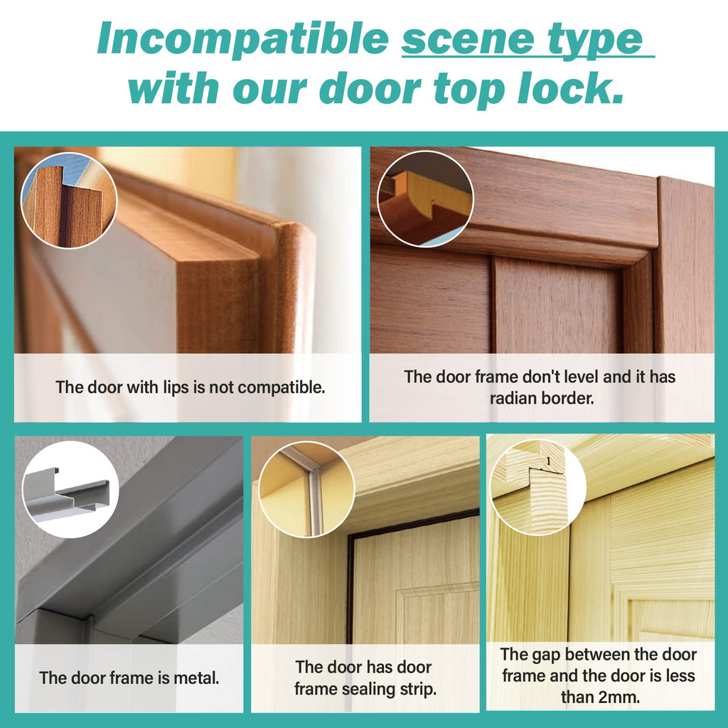 Child Safety Door Top Lock for 0.8-2'' Thick Doors, Kids & Pets Safe - 2 PC