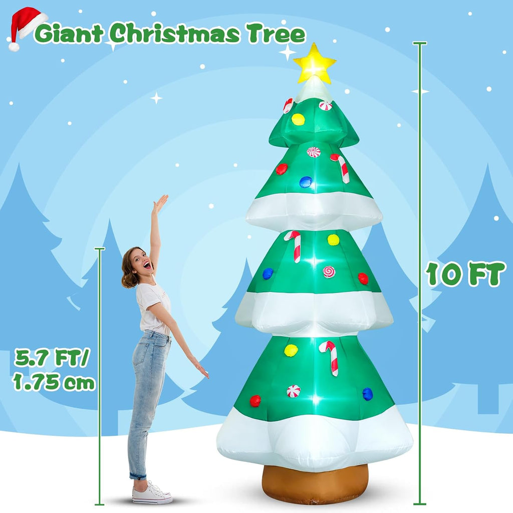 10 FT Christmas Inflatables Tree Decorations, Giant Blow-Up Tree Yard Decor