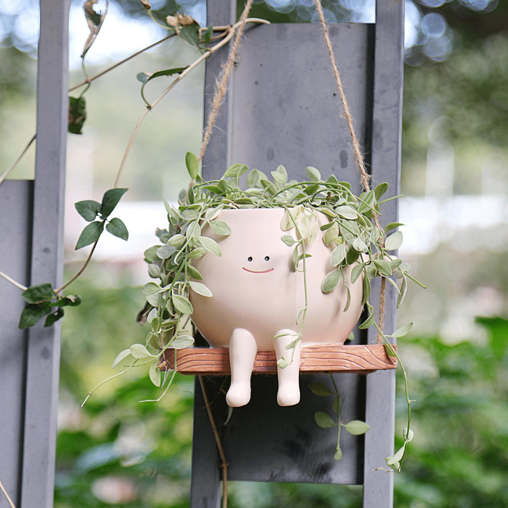 Large Swinging Smiley Face Planter Pot Hanging Flower Planters for Indoor and Outdoor Plants, Funny Succulent Pots