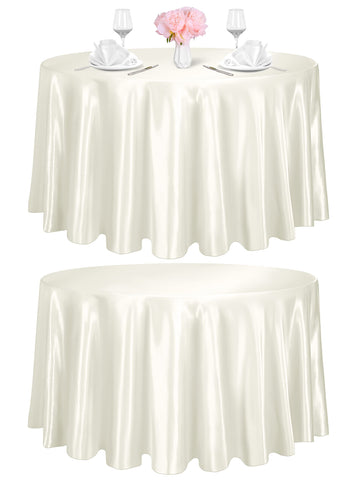 2 Pack Round Satin Tablecloth 120 Inch Ivory Overlay Table Cover