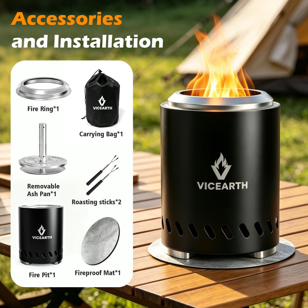 Tabletop Fire Pit Outdoor, Portable Smokeless Mini Firepit, 9.7 × 7.1''