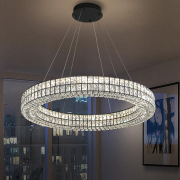 Modern Led Ring Chandeliers Dimmable Crystal Chandelier for Living Room Dining Room Ring Pendant Light Adjustable 24 inch Black A122-B0CHMJ5WFM