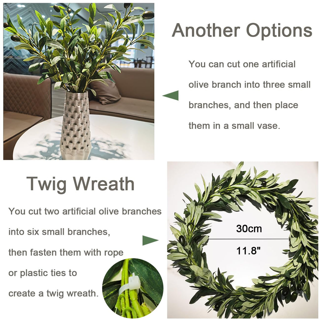 39 Inch Artificial Olive Branches for Vases, Fake Plants Greenery Stems with 222 Leaves Faux Olive Tree Branches Home