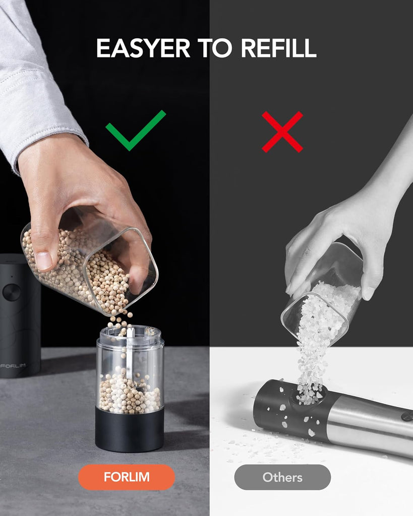 Electric Salt & Pepper Grinder Set, Rechargeable 2 Pack, Dual Black - Set of 2