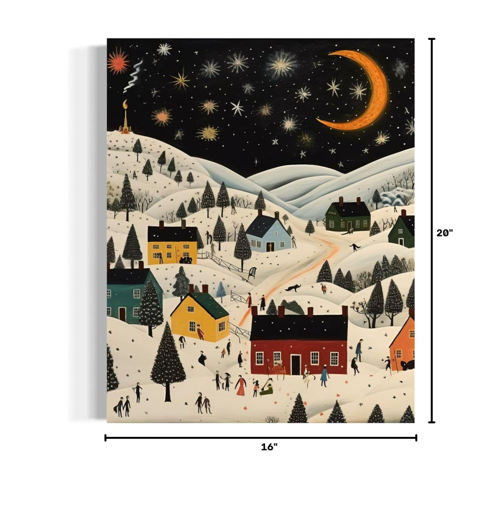Starry Night Black Framed Wall Art Poster Print, Scenery Landscape American Folk Art, Naive Painting Decor Gallery 31