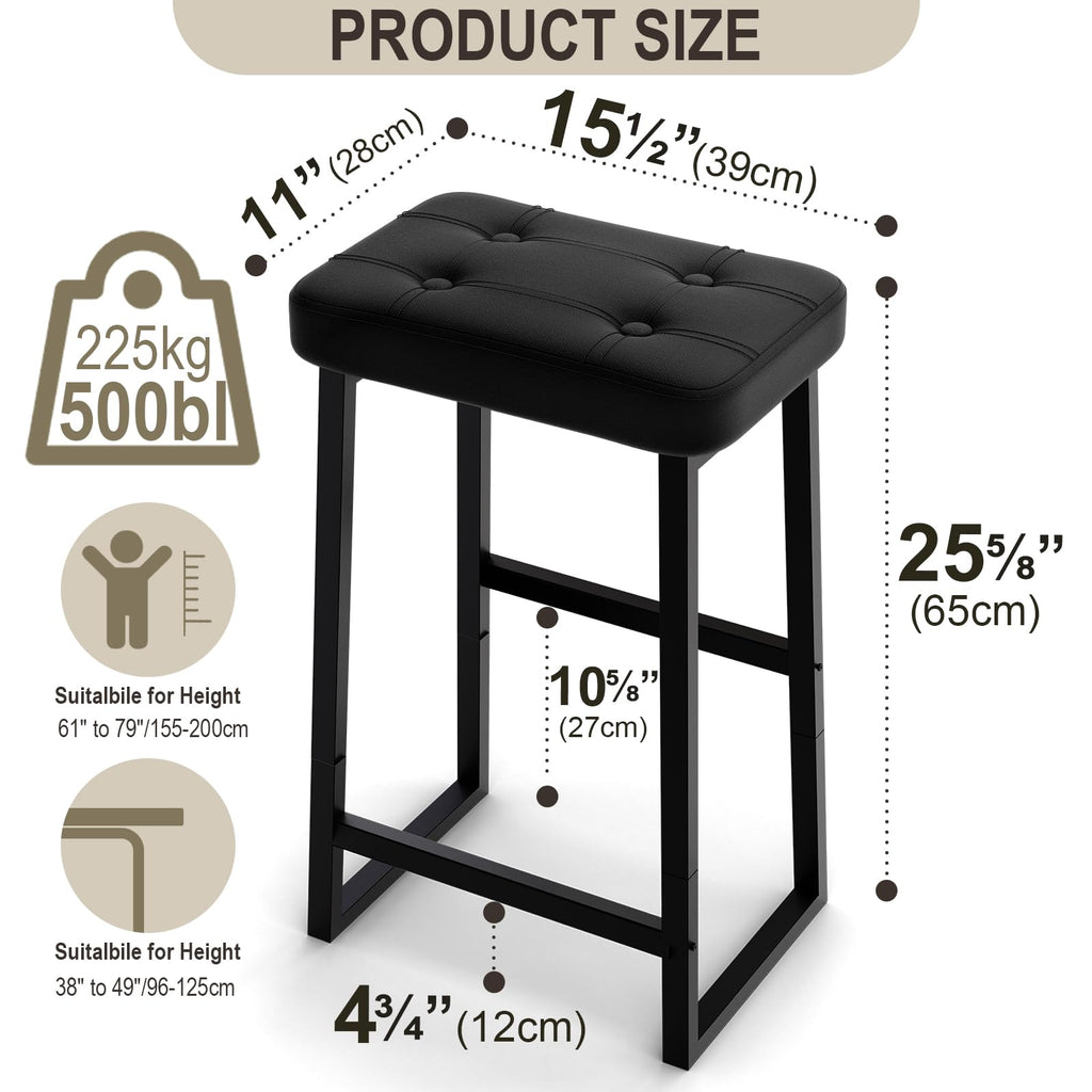 Bar Stool, Counter Height Bar stools, Modern Kitchen Island Chairs, Synthetic Leather with Stitching, 26 inches high