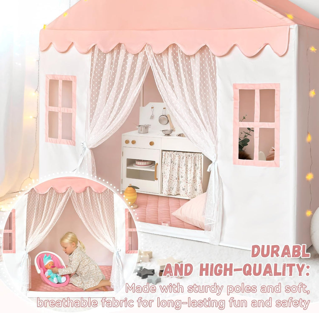 Kids Play Tent with Mat, Princess Castle Playhouse Tent for Girls