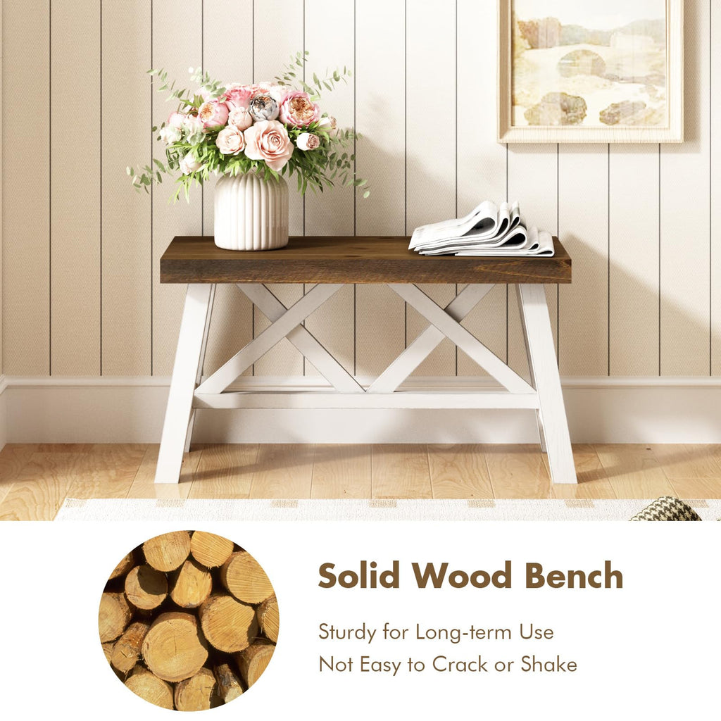 30" Farmhouse Solid Wood Bench, Rustic Entryway Bench, White