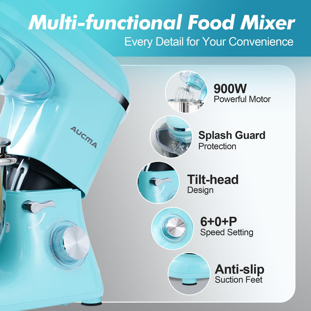 Stand Mixer, 8QT 900W 6-Speed Tilt-Head Food Mixer, Kitchen Electric Mixer with Dough Hook, Wire Whip & Beater