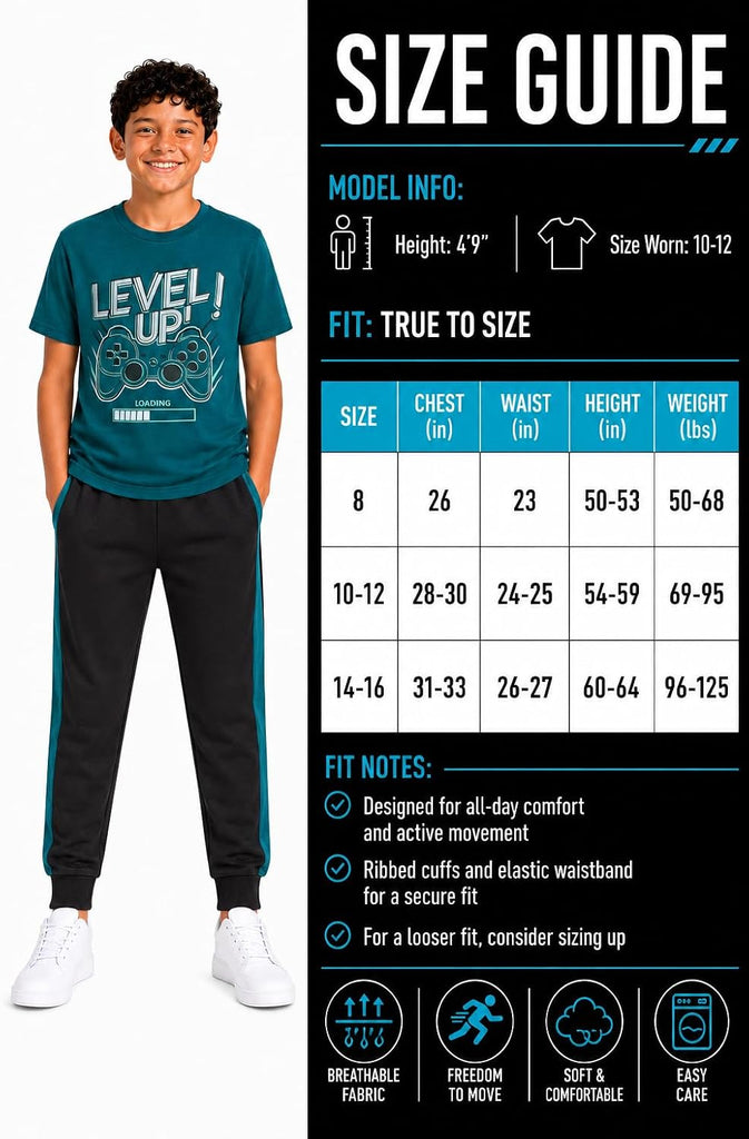 Boys Pants Set - 3 Piece Active Short Sleeve Graphic Tees Athletic Shorts and Jogger Sweatpants for Boys