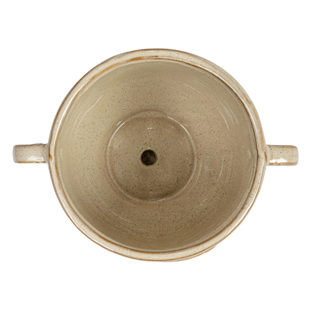 8.25 Inches Stoneware Face Planter with Reactive Glaze, Handles, and Saucer, Holds 5 Inches Pot, Cream Color
