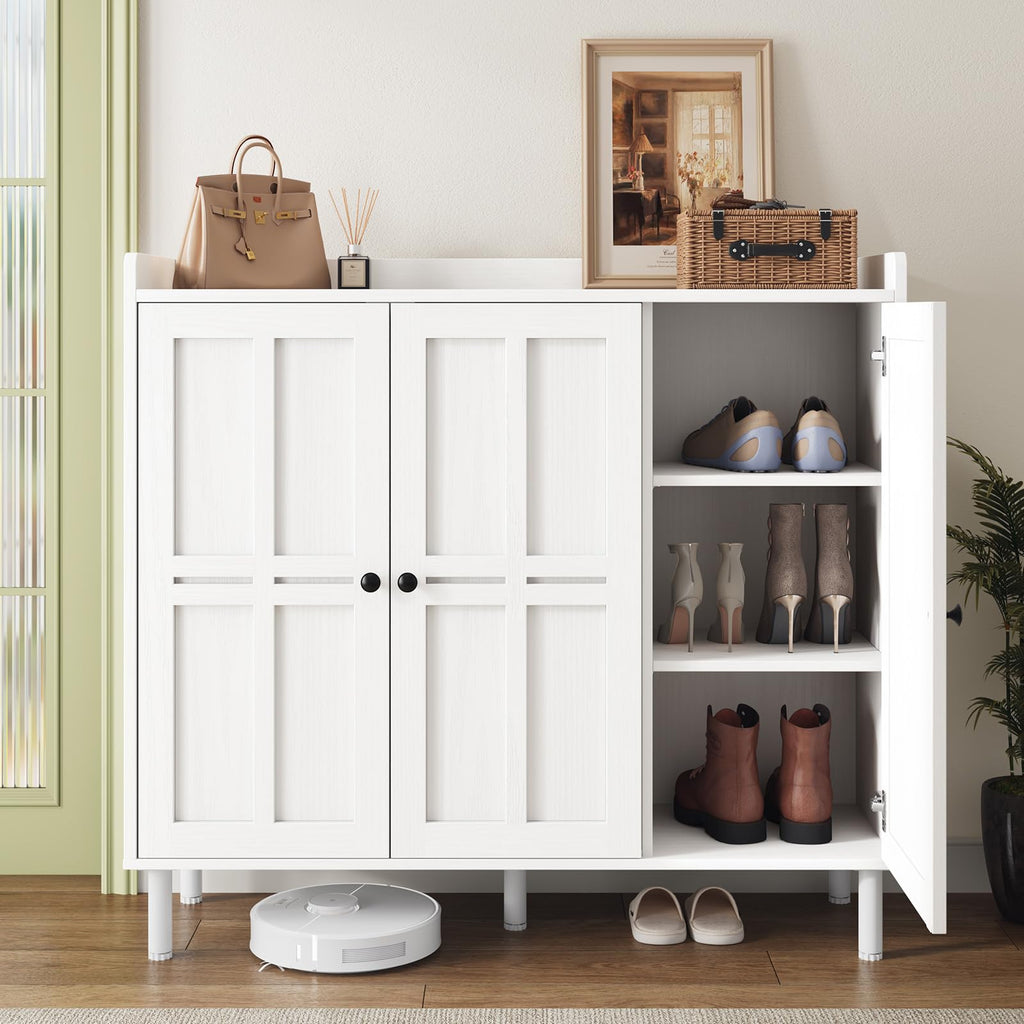 Shoe Cabinet with 3 Doors, Shoe Rack, White