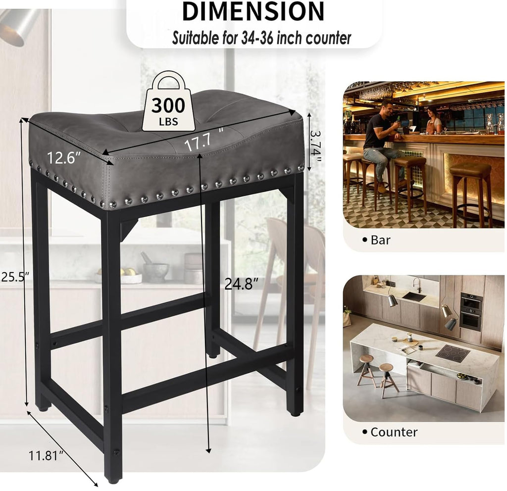 Counter Height Bar Stools Set of 3, Stools Island Set of 3, 24 Inch Counter Stool Saddle Backless Barstools Counter