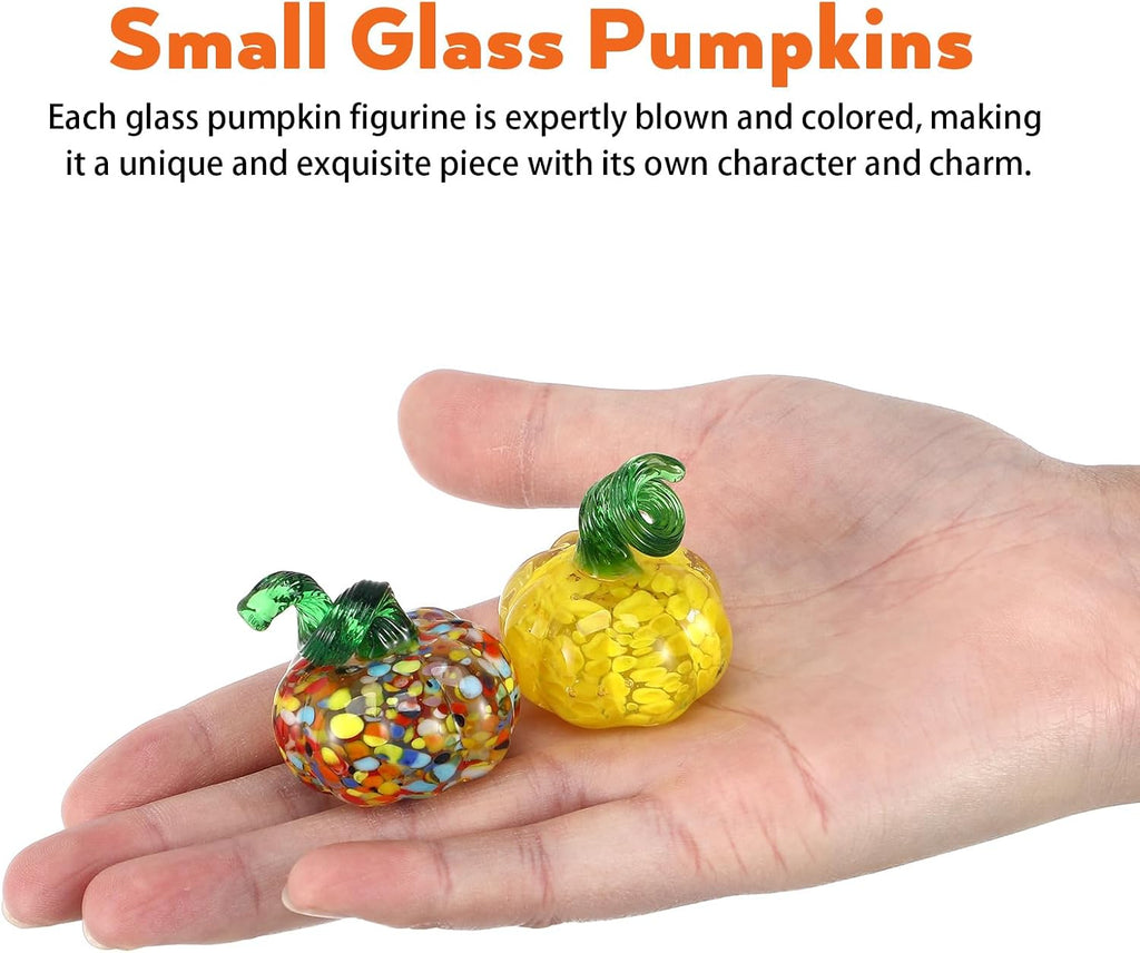 Thanksgiving Small Glass Pumpkin Figurine: 1.5" Mini Cute Pumpkin Decor for Halloween - Miniature Collectible - Set of 4