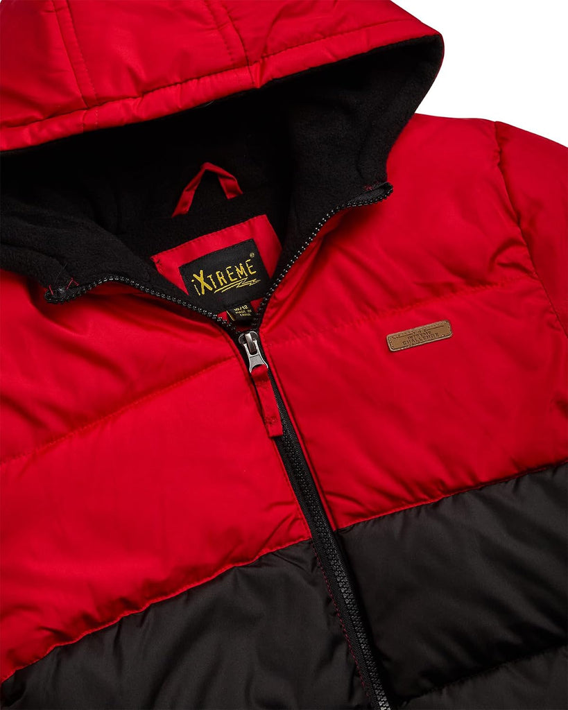 Boys Puffer Jacket Fleece-Lined Winter Coat with Hat