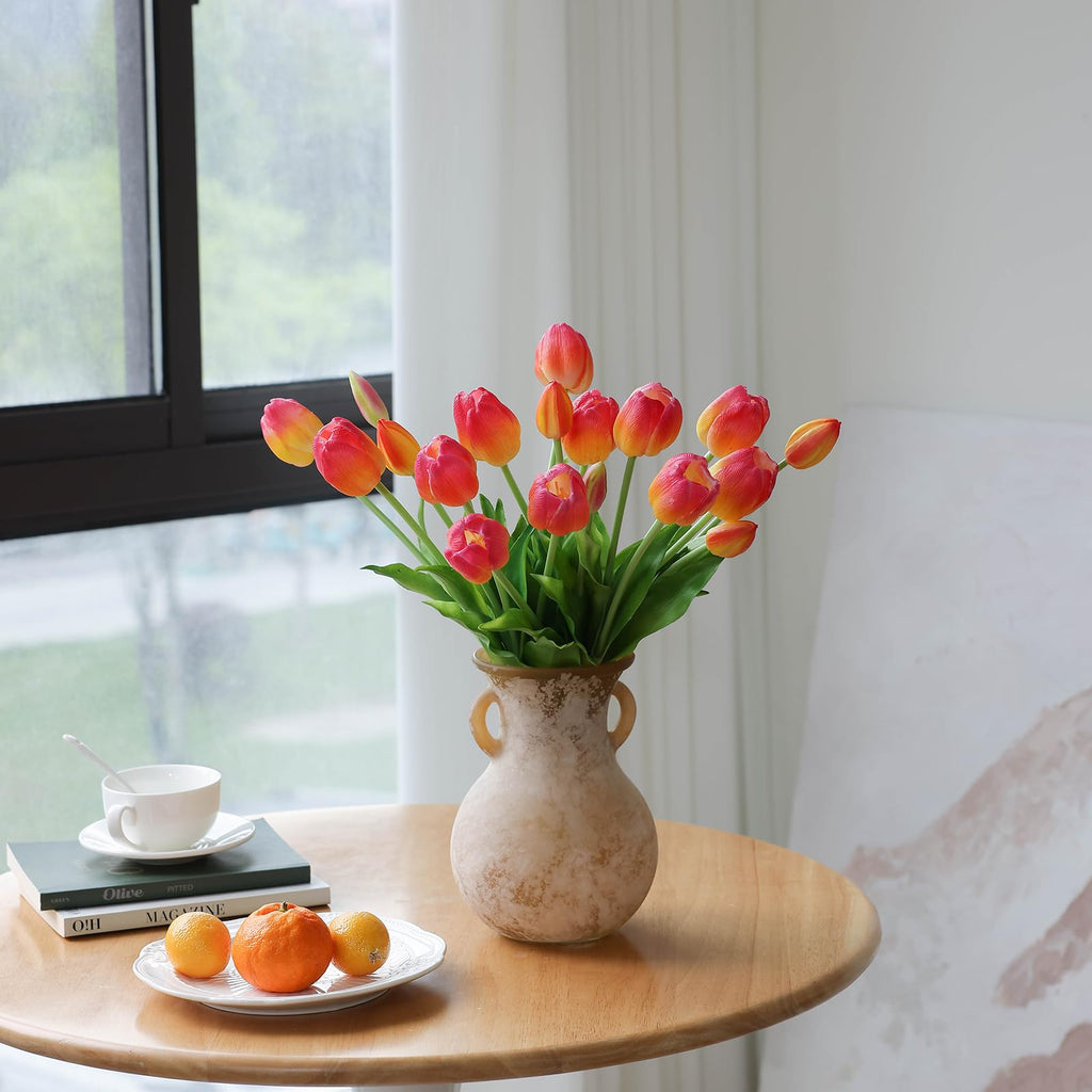 15Pcs Pink Tulips Artificial Flowers Latex Plastic Real Touch Fake Tulips Flowers Look Real Faux Tulip Flower Bouquet
