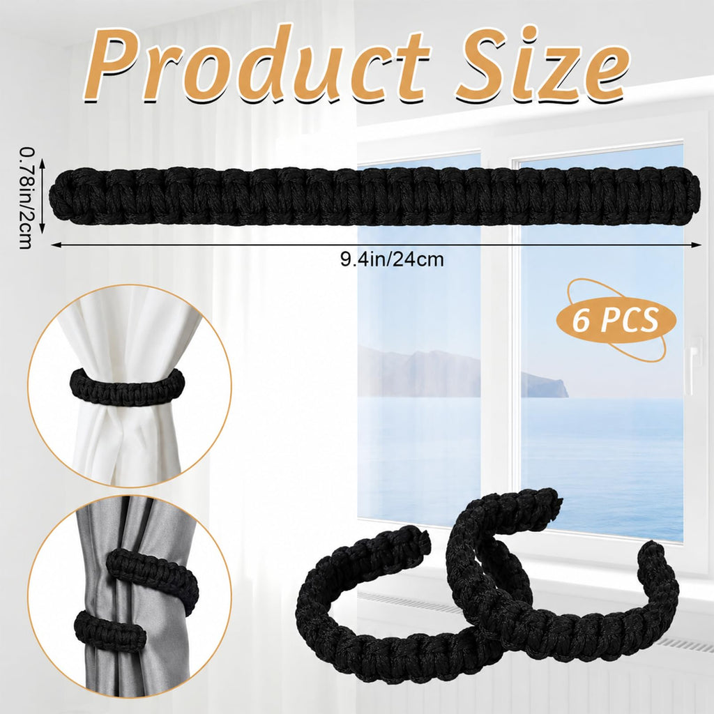 Braided Curtain Tiebacks Boho Elegant Rustic Curtain Holdbacks Tie Backs Holders Set Simple Light Weight - 6 Pack