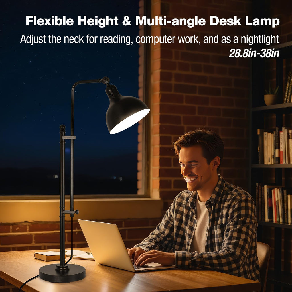 Industrial Adjustable Desk Lamp, Farmhouse Table lamp 29''-38'', Rustic Metal Task Desk Lamp in Aged Bronze Finish