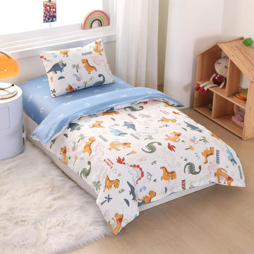 Dinosaur Crib Bedding Set with Cute Animal Printed- 100% Cotton, 3 Pieces Nursery Bed Set Decor for Baby Girls and