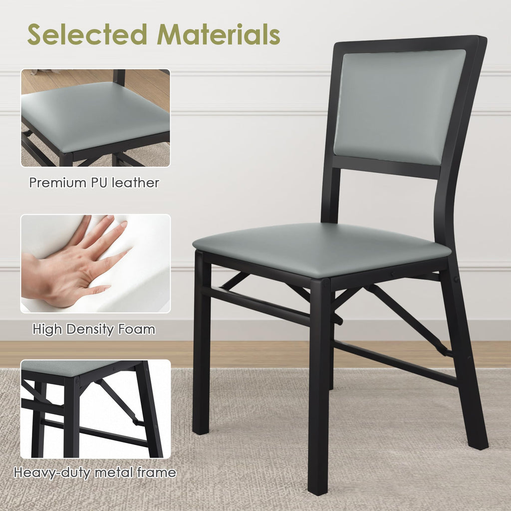 Folding Chairs Set of 4 with Cushion, Foldable Padded Seats with Heavy Duty Metal Frame /Dining/Living Room, No